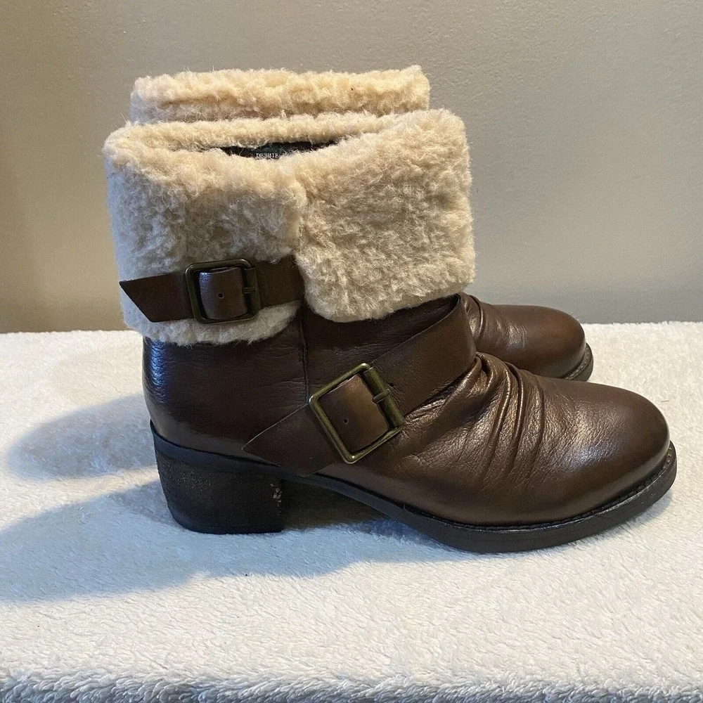 Tara M Debbie Brown Leather Fur Winter Boots Womens Sz‎ 8.5